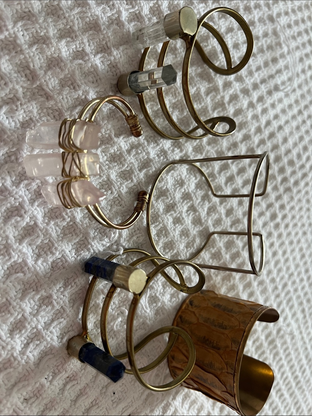 Gold Tone Crystal & Stone Cuff Bracelet Set
